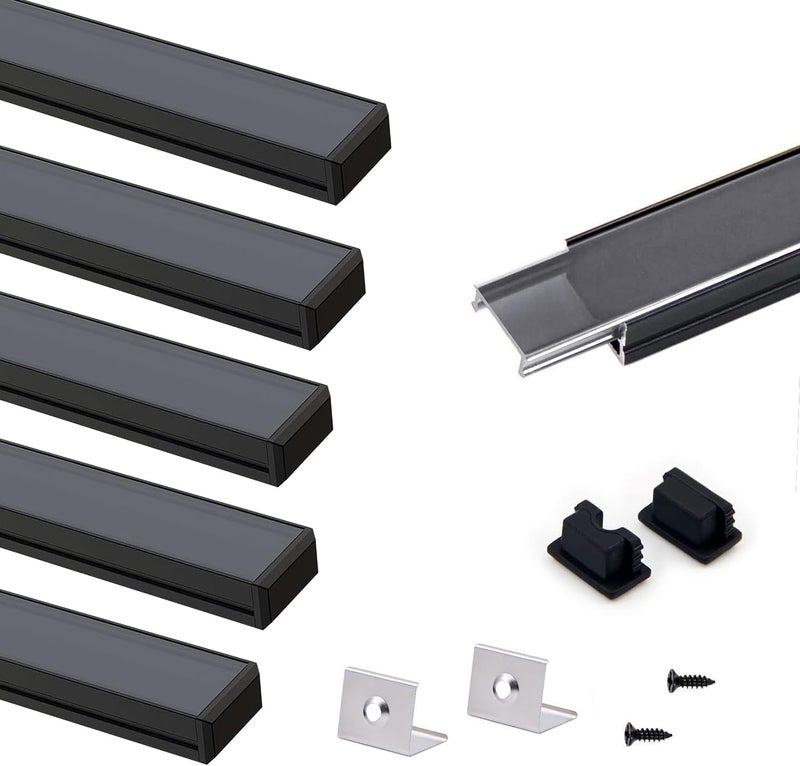 VST 6 Pack 3.3ft/1M LED Aluminum Channel U Shape with Smoke Transparent Clear Cover for Strip Lights Installation,Easy to Cut,Professional Look LED Strip Diffuser Cover Track - Image 1